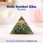 Reiki Symbol Zibu pyramid with a person in the background