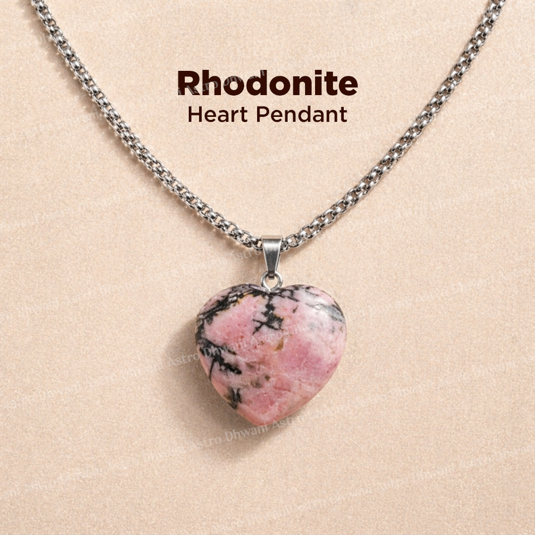 Rhodonite Heart Pendant Abhimantrit For Emotional Healing Balance