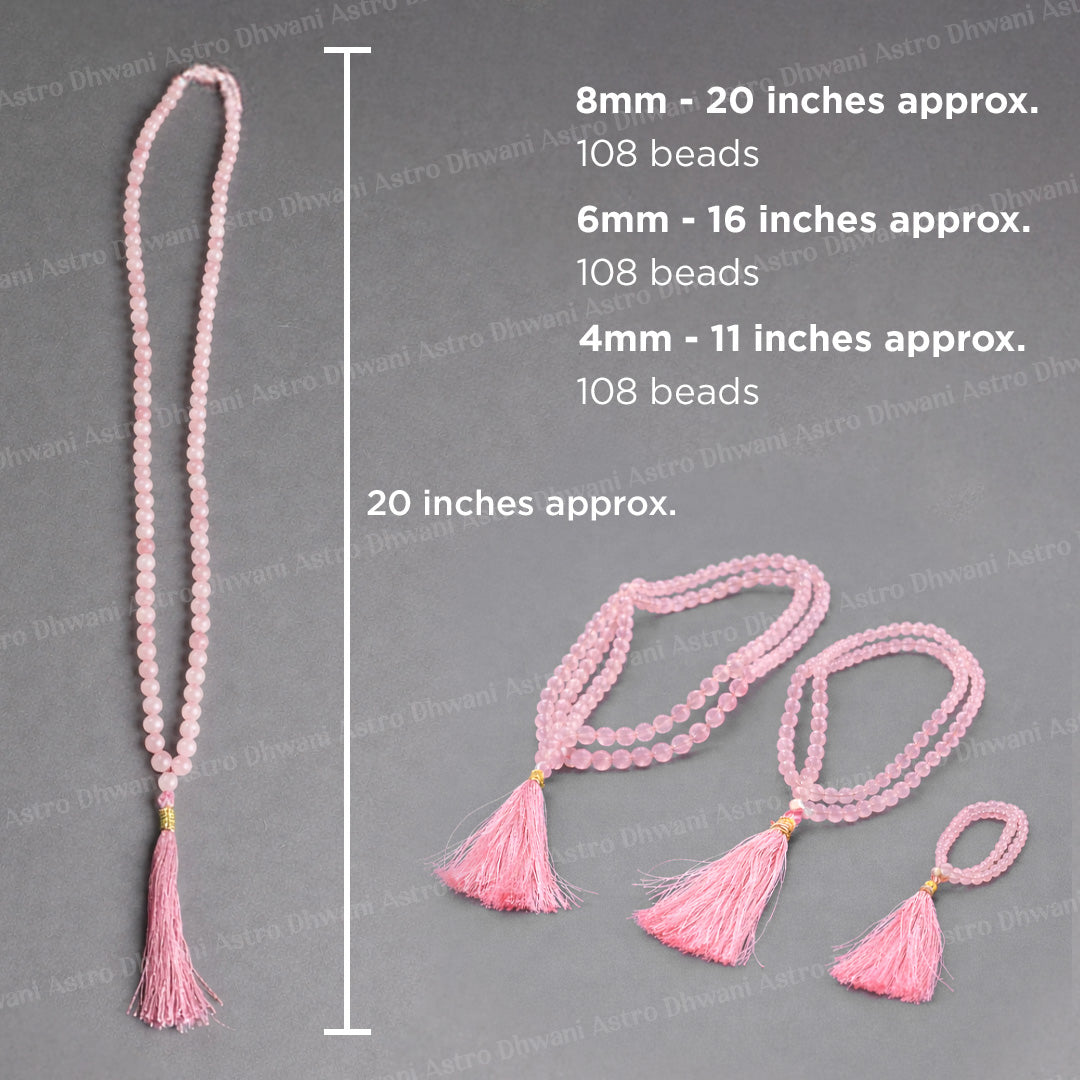 Rose Quartz Crystal Mala - Abhimantrit & Certified