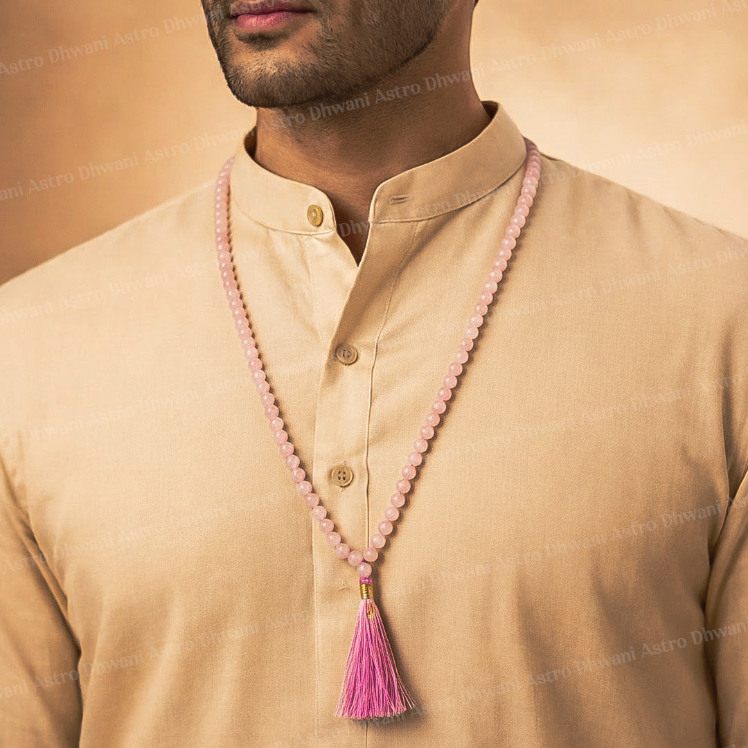 Rose Quartz Crystal Mala - Abhimantrit & Certified