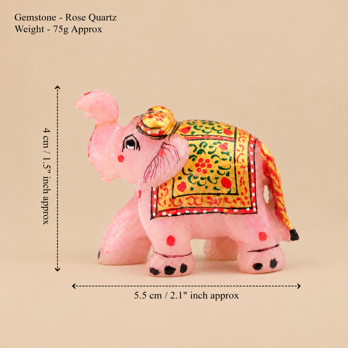 Rose Quartz Crystal Painted Elephant - Natural