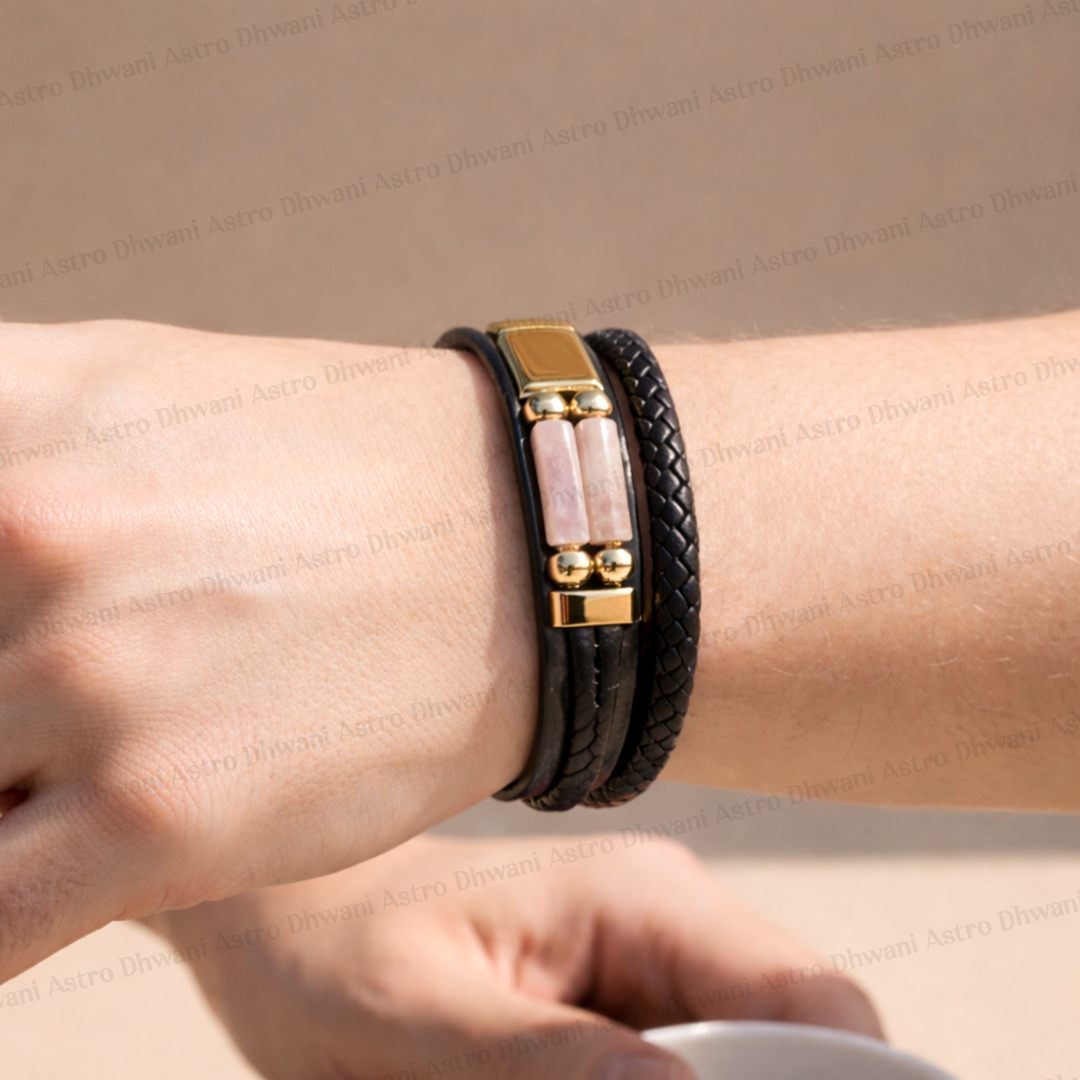 Rose Quartz Leather Bracelet Abhimantrit