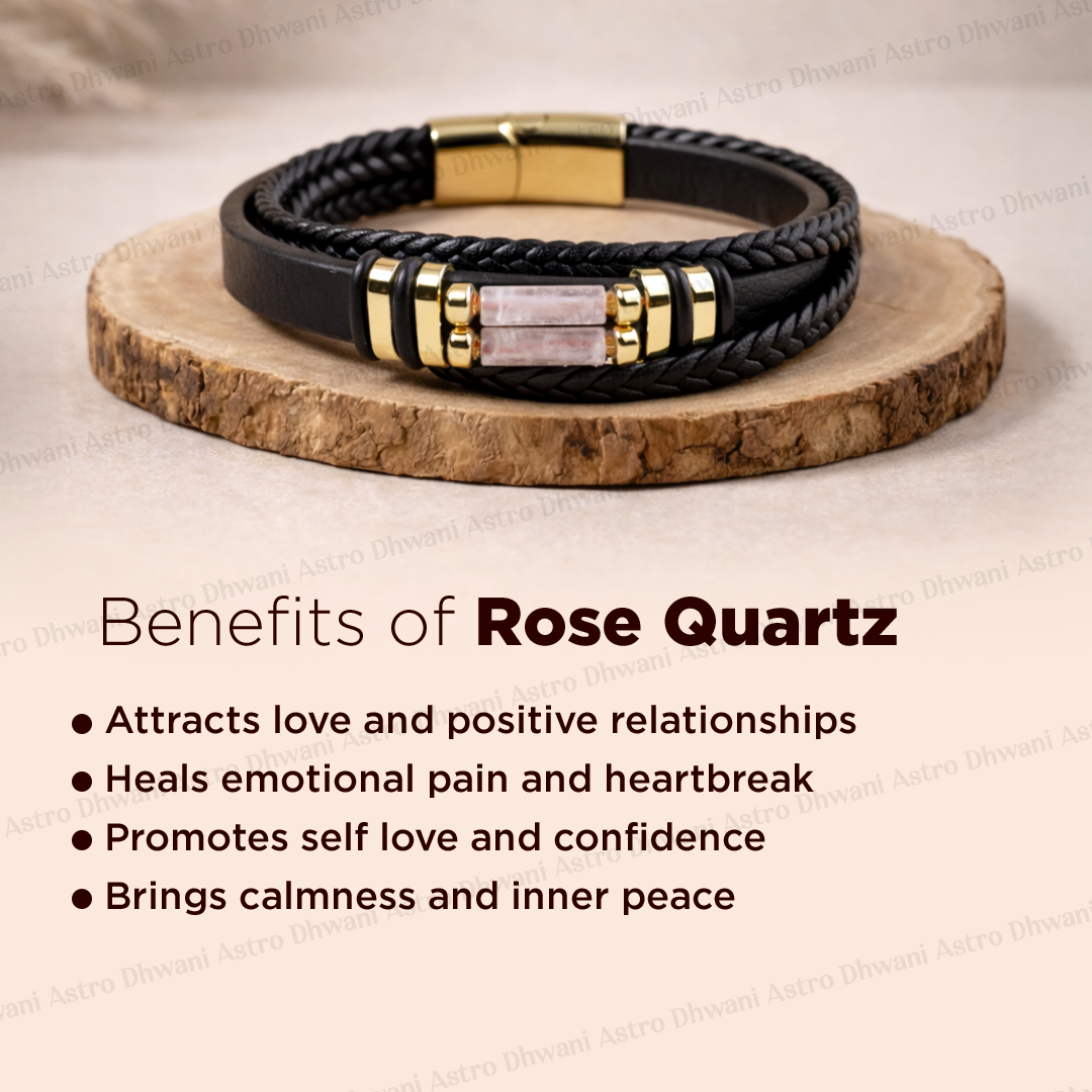 Rose Quartz Leather Bracelet Abhimantrit