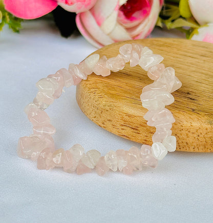 Improve Love, Relationship & Emotional Connection: Rose Quartz Uncut Crystal Bracelet - Abhimantrit & Certified