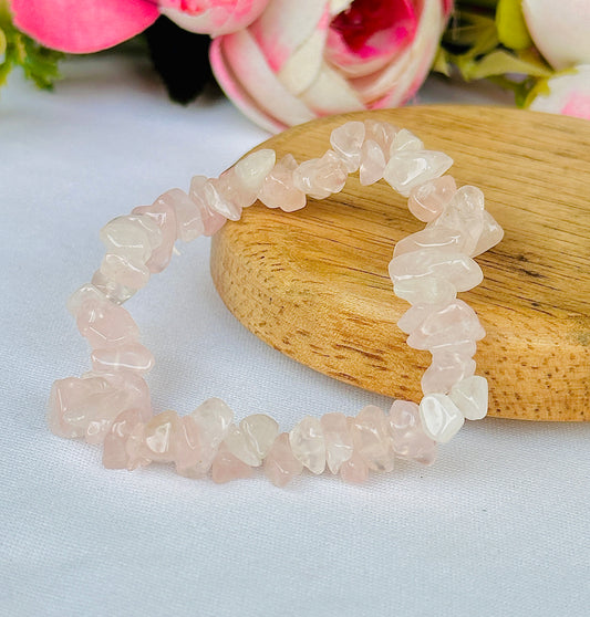 Rose Quartz Uncut Crystal Bracelet - Abhimantrit & Certified