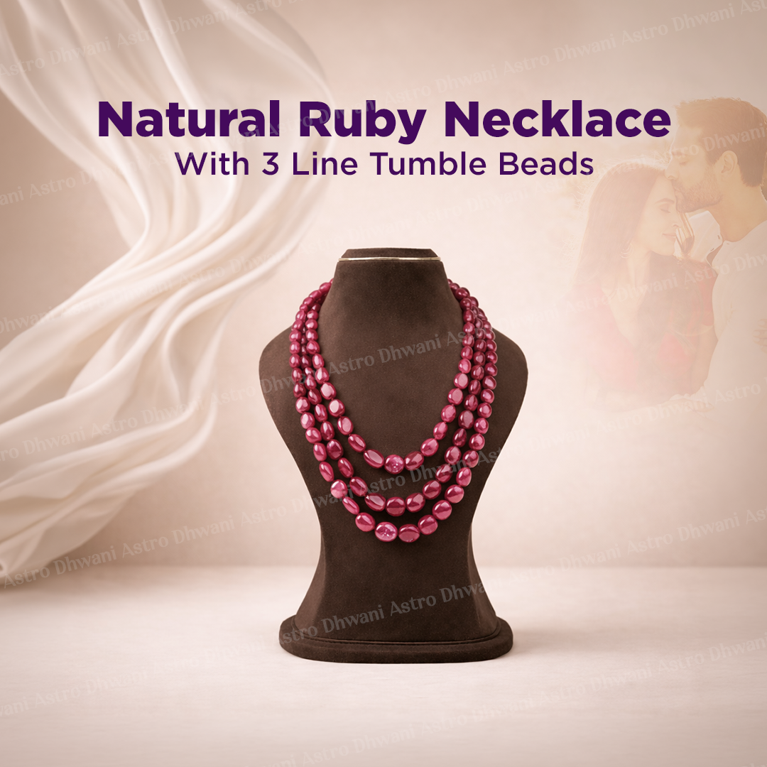 Natural Ruby Tumble Beads 3 Line Necklace for Confidence, Energy & Success