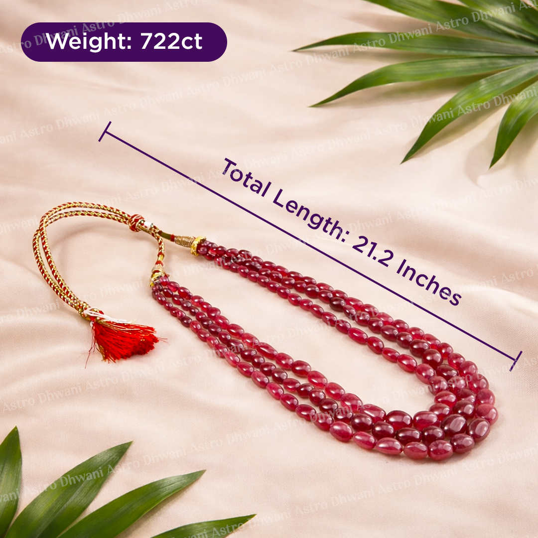 Natural Ruby Tumble Beads 3 Line Necklace for Confidence, Energy & Success
