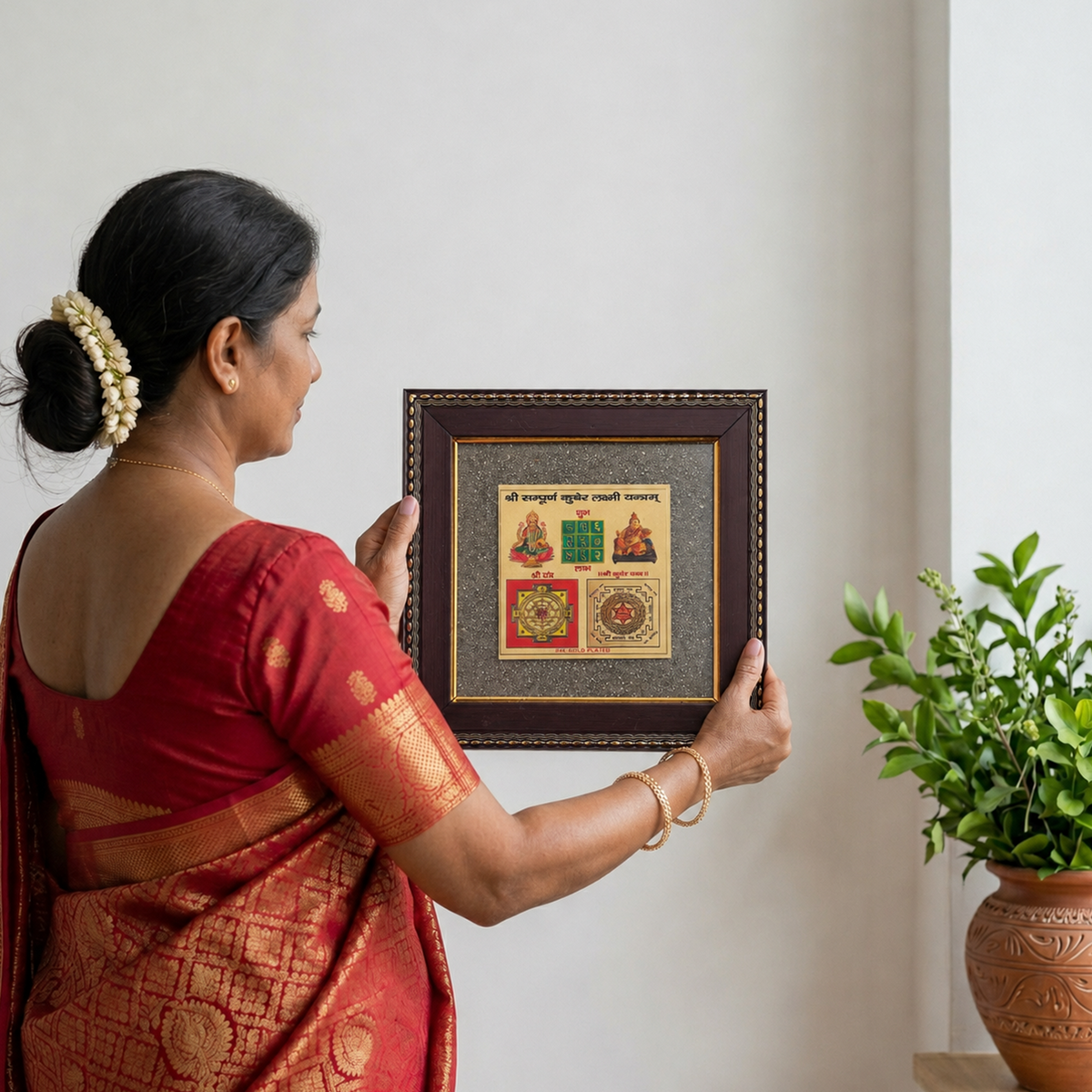 Sampuran Kuber Laxmi Yantra Raw Pyrite Frame - Wealth & Prosperity