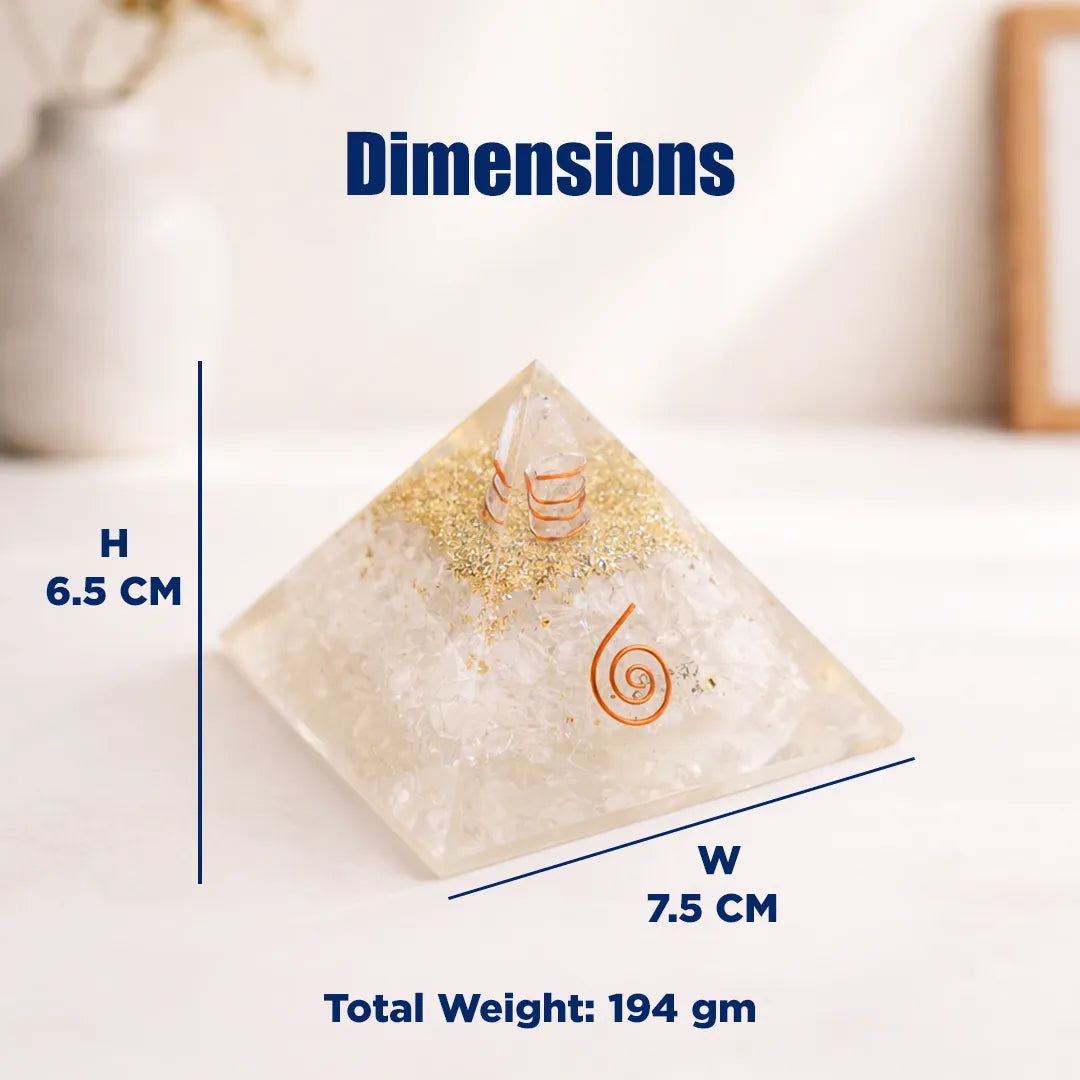 Pyramid-shaped object with dimensions and weight information on a white background
