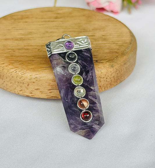 Attract Luck, Enhance Intuition, Improve Health & Skin: Amethyst Seven Chakra Pendant - Abhimantrit & Certified