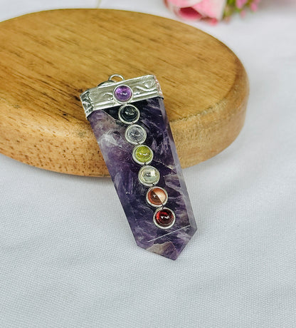 Attract Luck, Enhance Intuition, Improve Health & Skin: Amethyst Seven Chakra Pendant - Abhimantrit & Certified