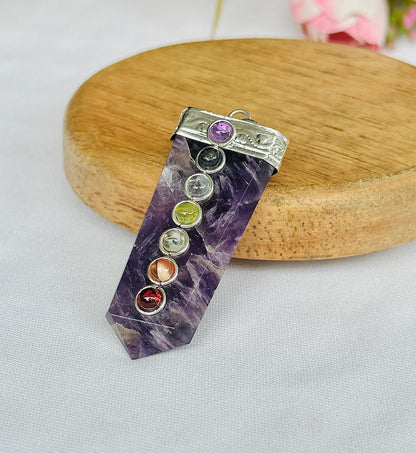 Attract Luck, Enhance Intuition, Improve Health & Skin: Amethyst Seven Chakra Pendant - Abhimantrit & Certified