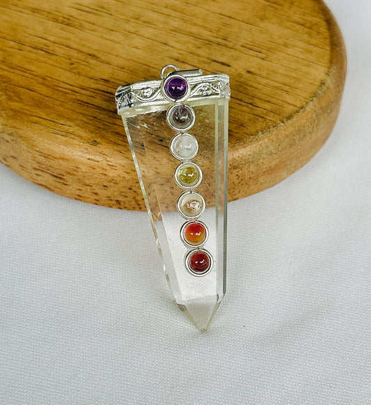 Removes Depression, Anger & Anxiety: Clear Quartz Seven Chakra Pendant - Abhimantrit & Certified