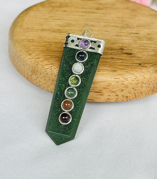 Green Jade Seven Chakra Pendant - Abhimantrit & Certified