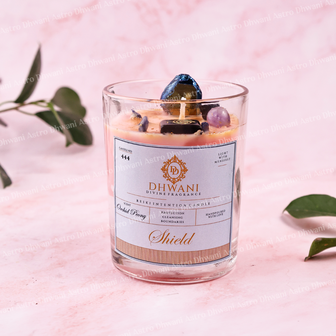 Shield Reiki Intention Crystal Candle – Orchid Peony Fragrance