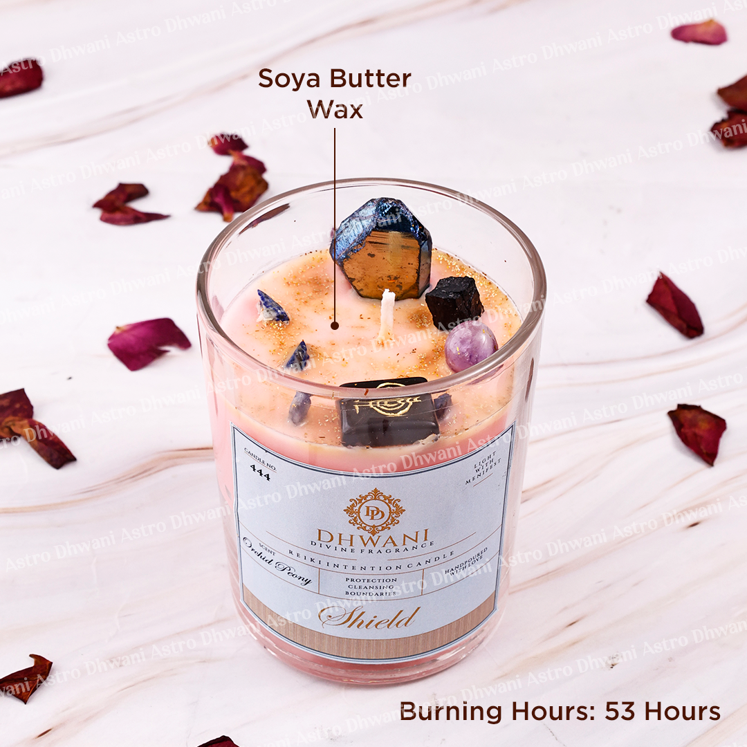 Shield Reiki Intention Crystal Candle – Orchid Peony Fragrance