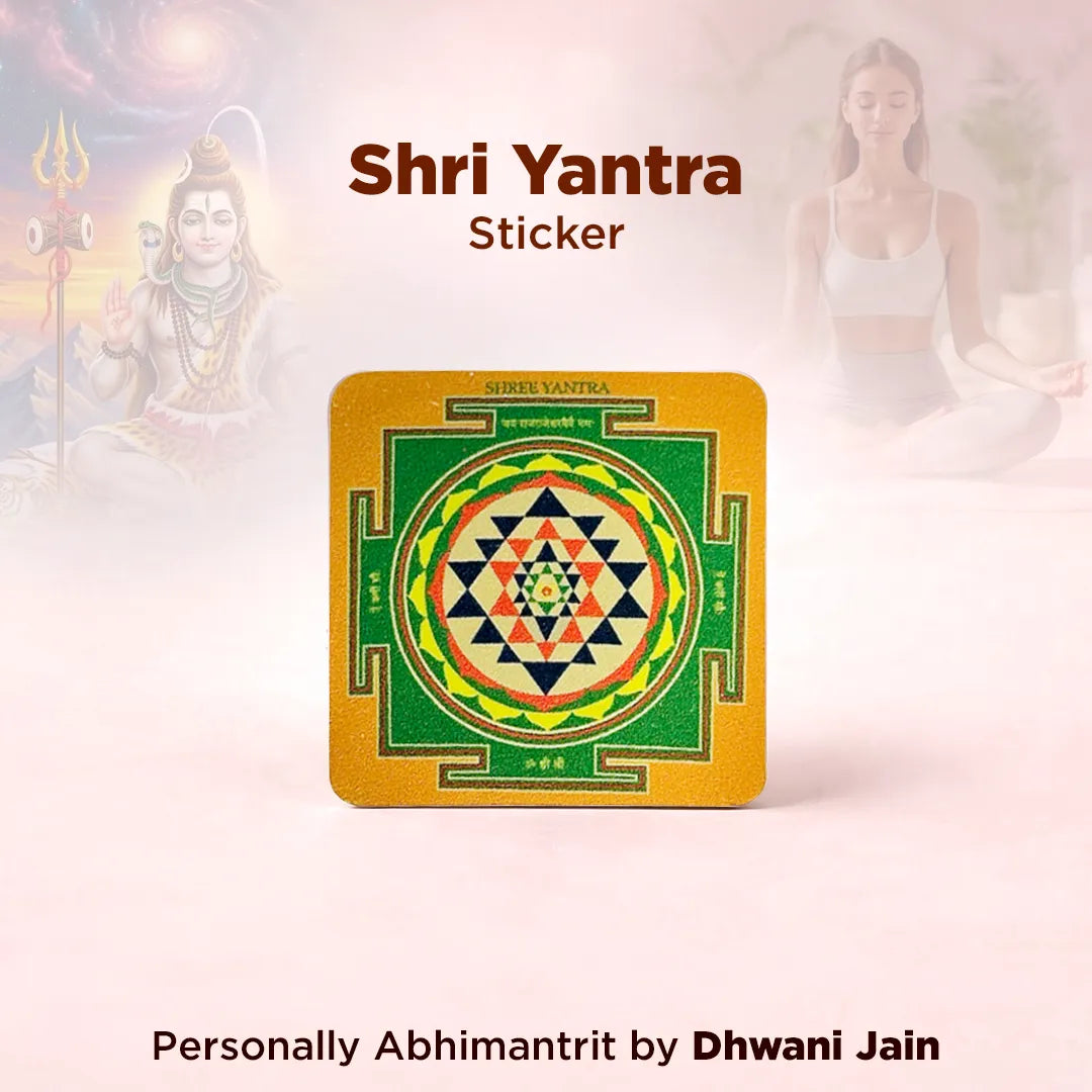 Shri Yantra sticker with Shiva and Goddess Durga in the background