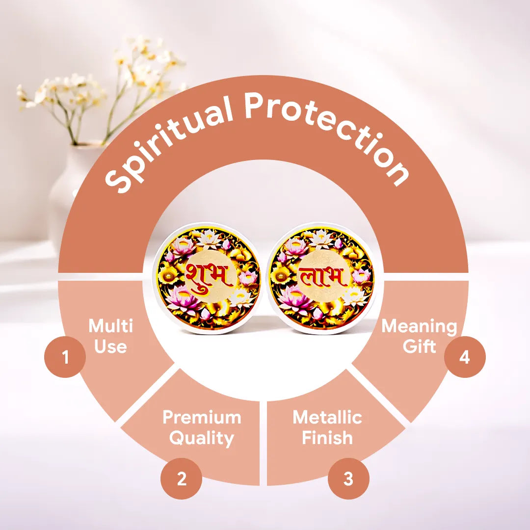 Round product display with 'Spiritual Protection' text and two circular items on a light background.