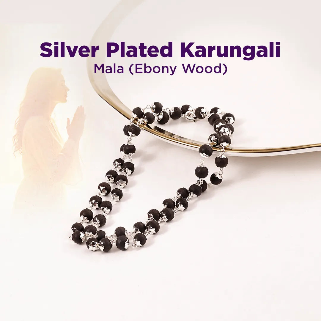 Silver Plated Karungali Mala (Ebony Wood) for Protection, Peace & Spiritual Energy