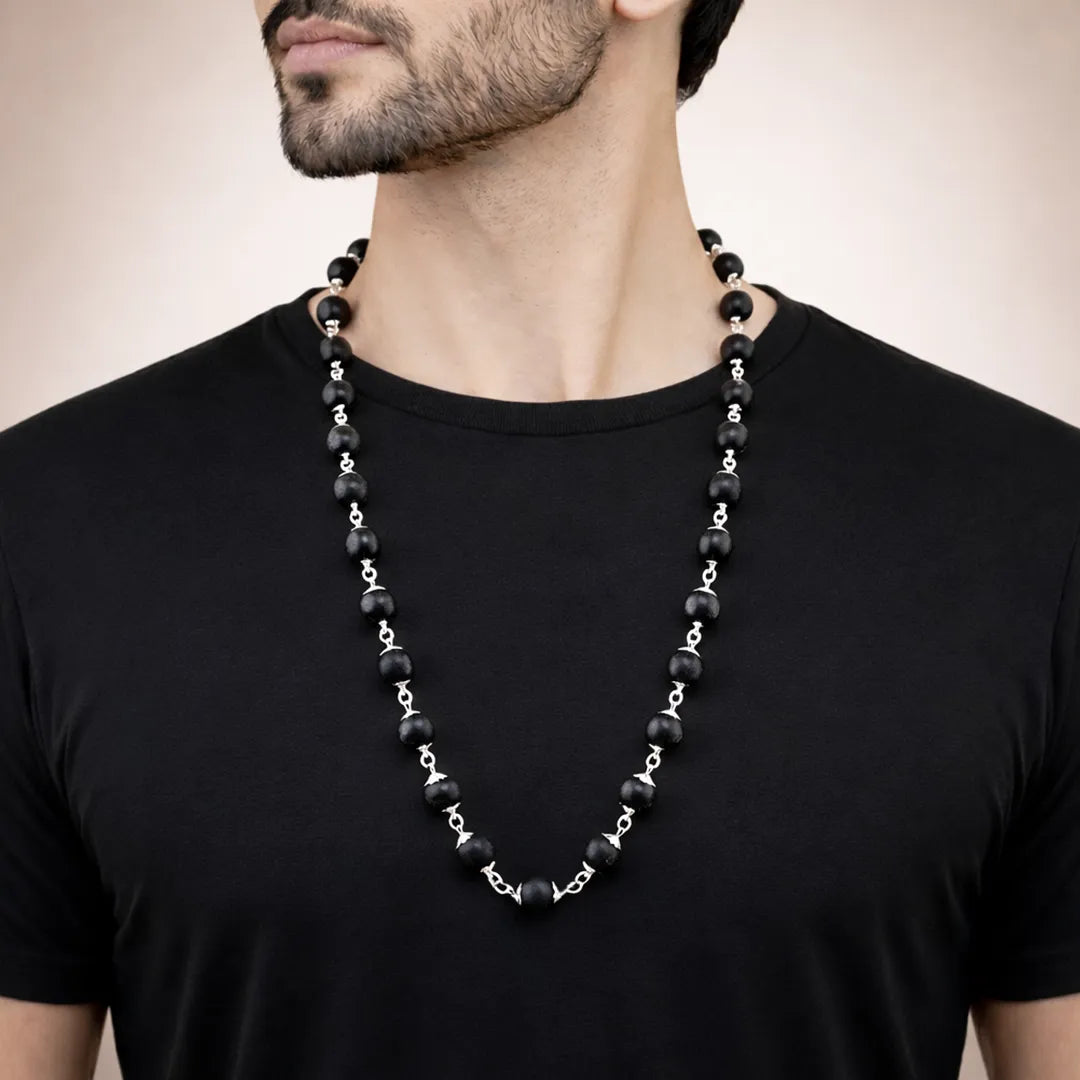 Silver Plated Karungali Mala (Ebony Wood) for Protection, Peace & Spiritual Energy