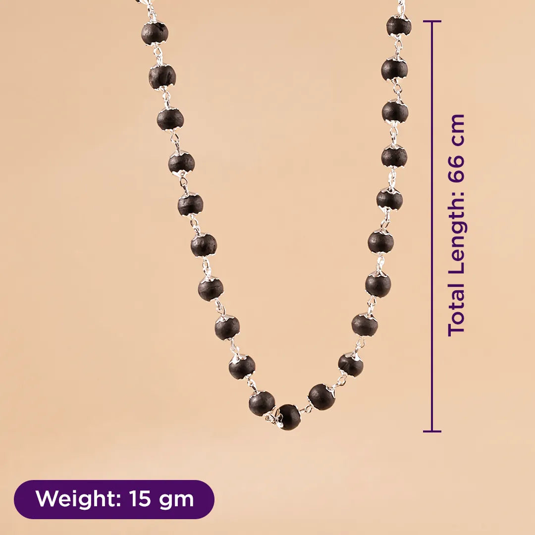 Silver Plated Karungali Mala (Ebony Wood) for Protection, Peace & Spiritual Energy