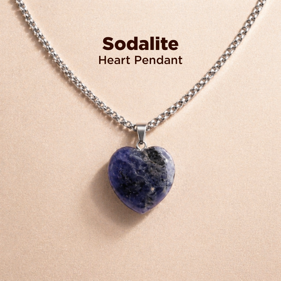 Sodalite heart pendant necklace on a beige background
