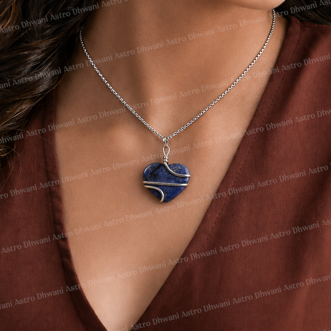 Sodalite Heart Wrapped Pendant - Ahbimantrit & Certified