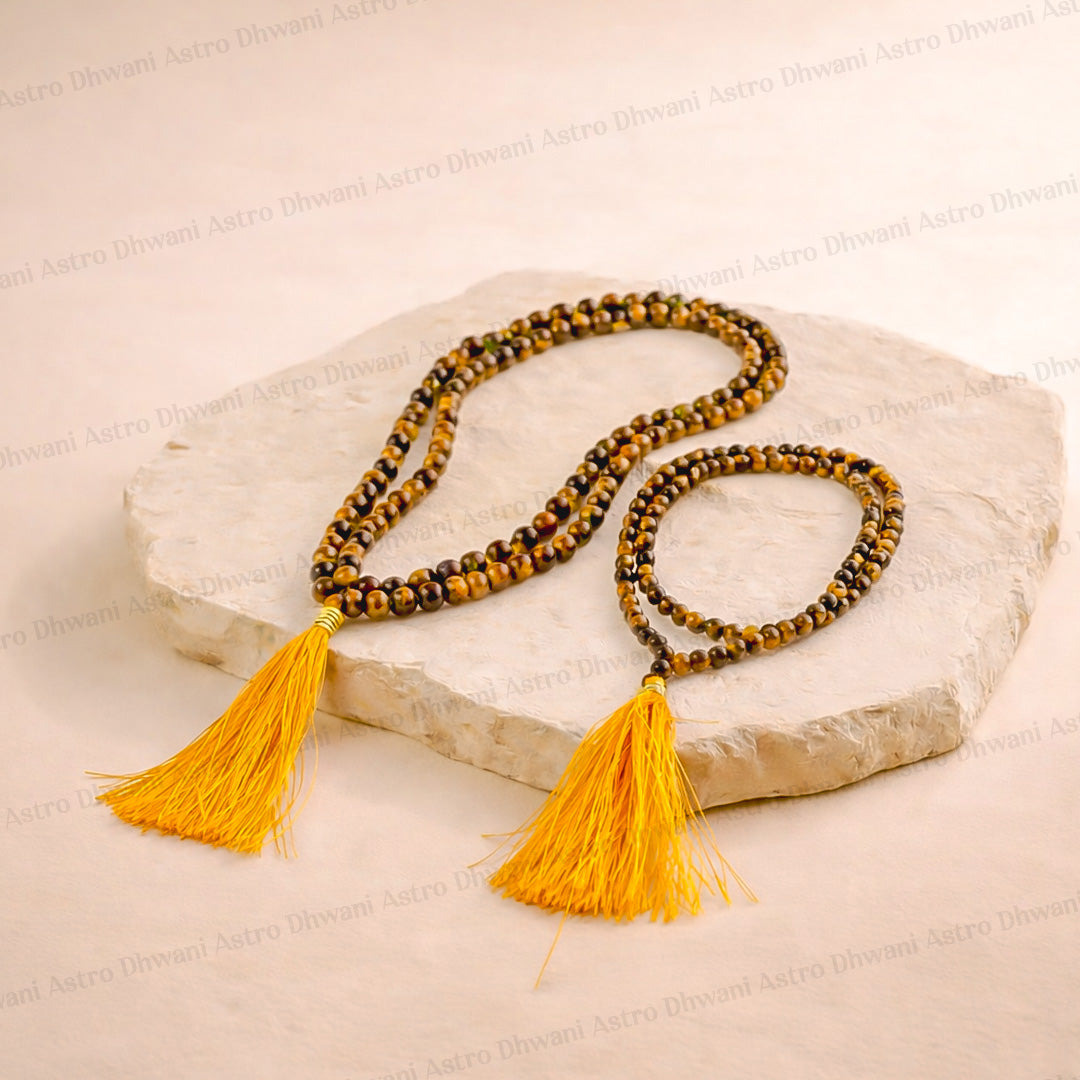 Tiger Eye Crystal Mala - Abhimantrit & Certified