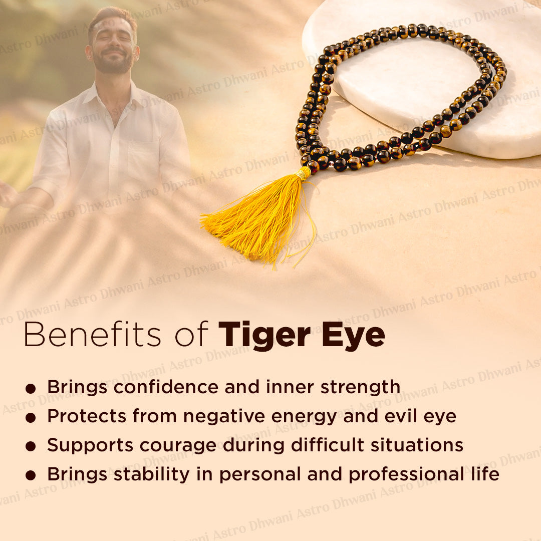 Tiger Eye Crystal Mala - Abhimantrit & Certified