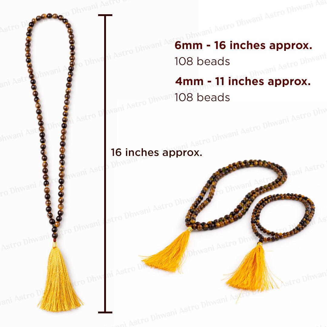 Tiger Eye Crystal Mala - Abhimantrit & Certified