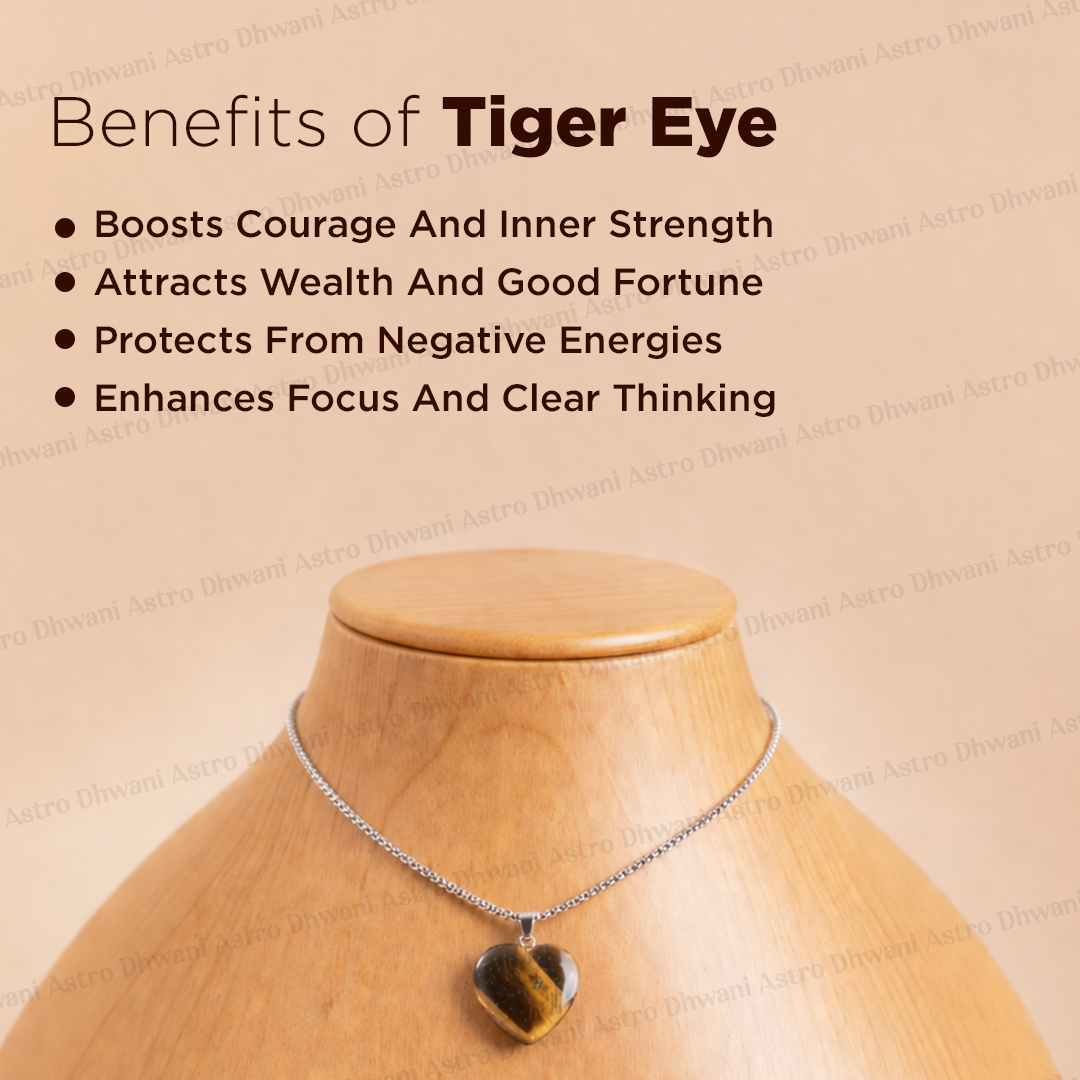 Tiger Eye Heart Pendant - Abhimantrit & Certified