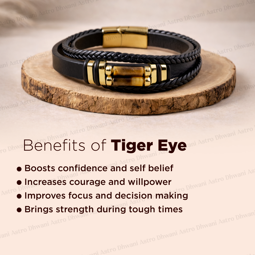 Tiger Eye Leather Bracelet Abhimantrit