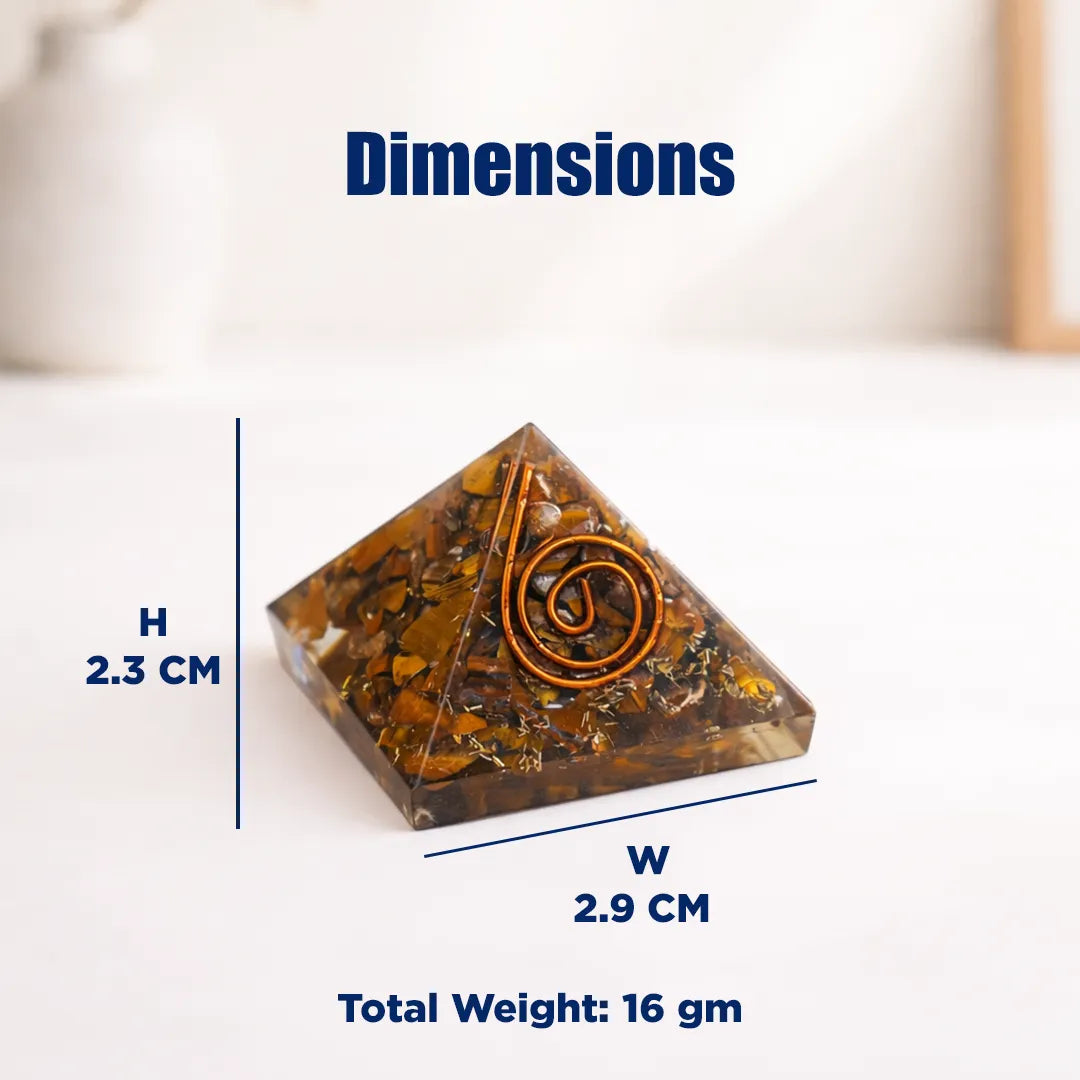Pyramid-shaped object with dimensions and weight information on a white background