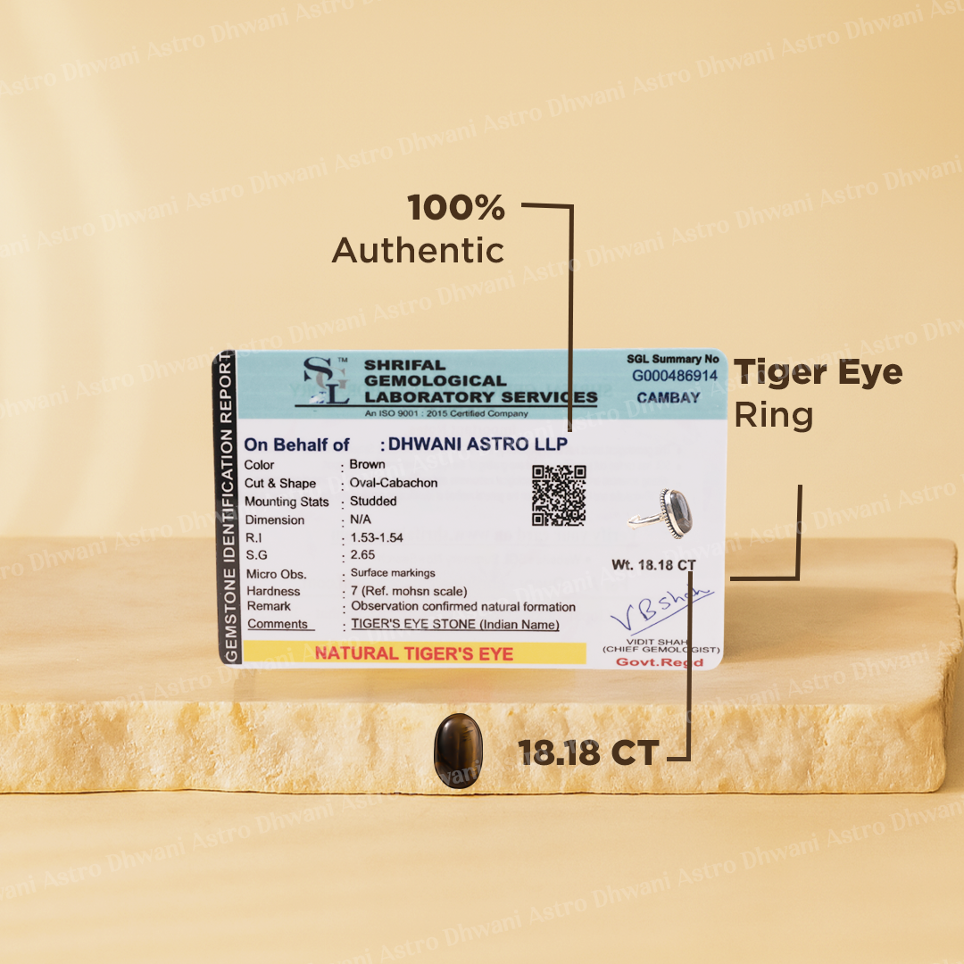 Tiger Eye oval Ring Abhimantrit Certified