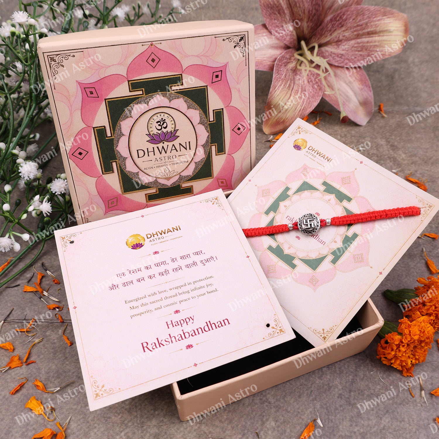 Traditional Raksha Bandhan Rakhi with 925 Sterling Silver Swastik charm and handcrafted adjustable red thread.925 Sterling Silver Swastik Rakhi | Adjustable Raksha Bandhan Rakhi for Brother