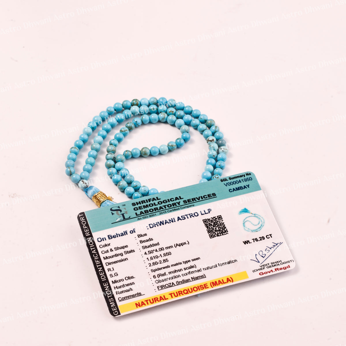 Turquoise Crystal Mala - Abhimantrit & Certified