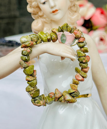 Unakite Uncut Crystal Bracelet - Abhimantrit & Certified