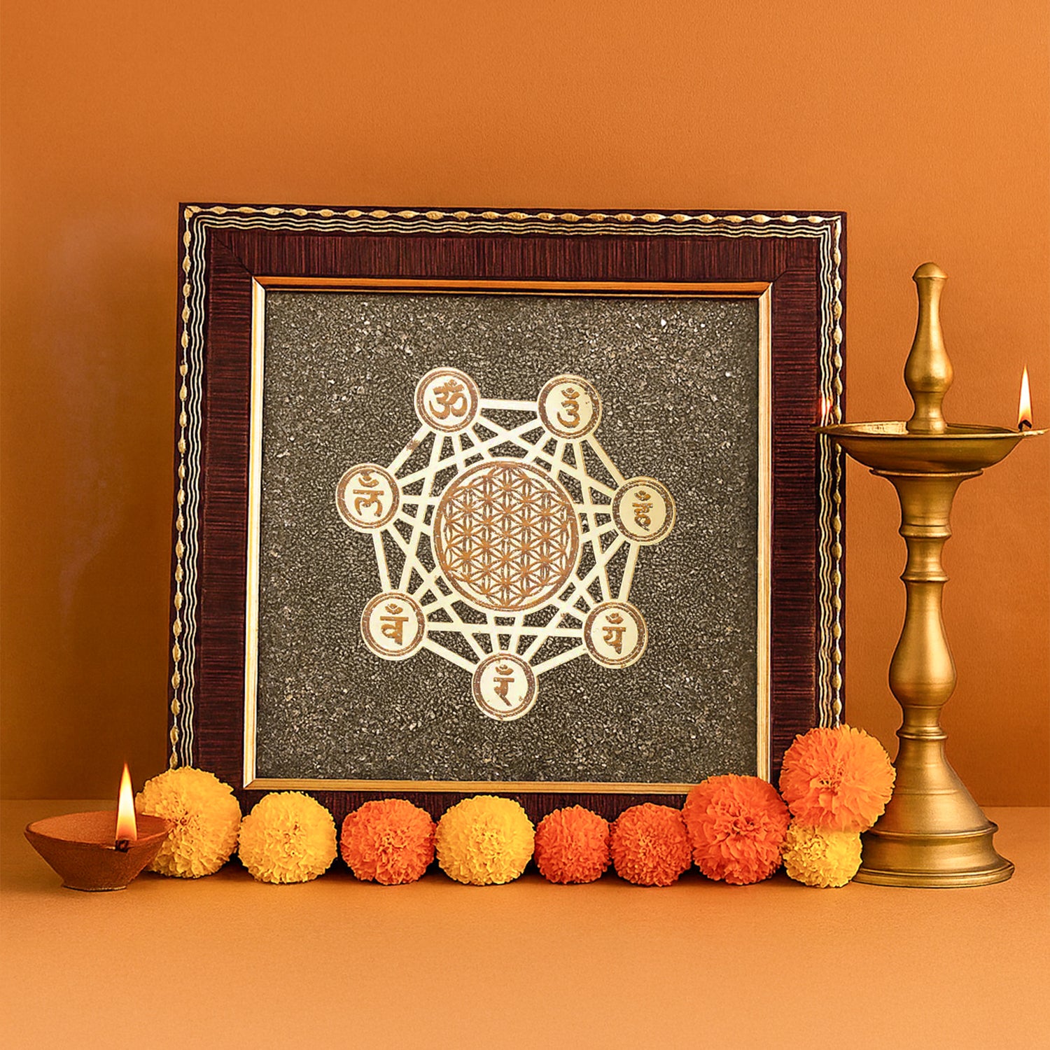 Shree Chakra Raw Pyrite Frame - Abhimantrit