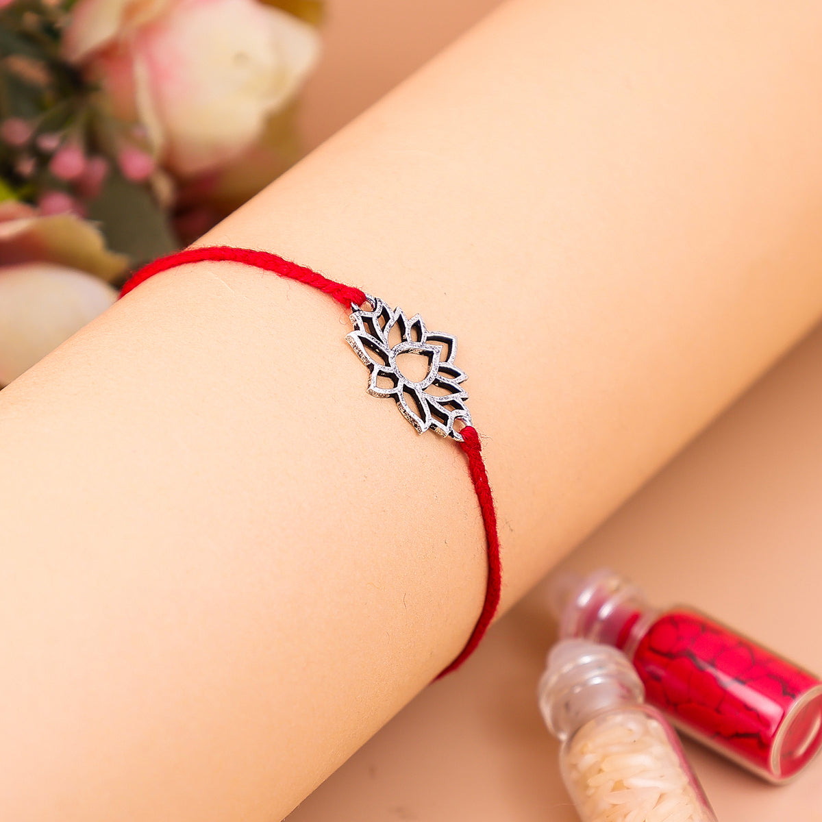 92.5 Pure Silver Lotus Thread Rakhi