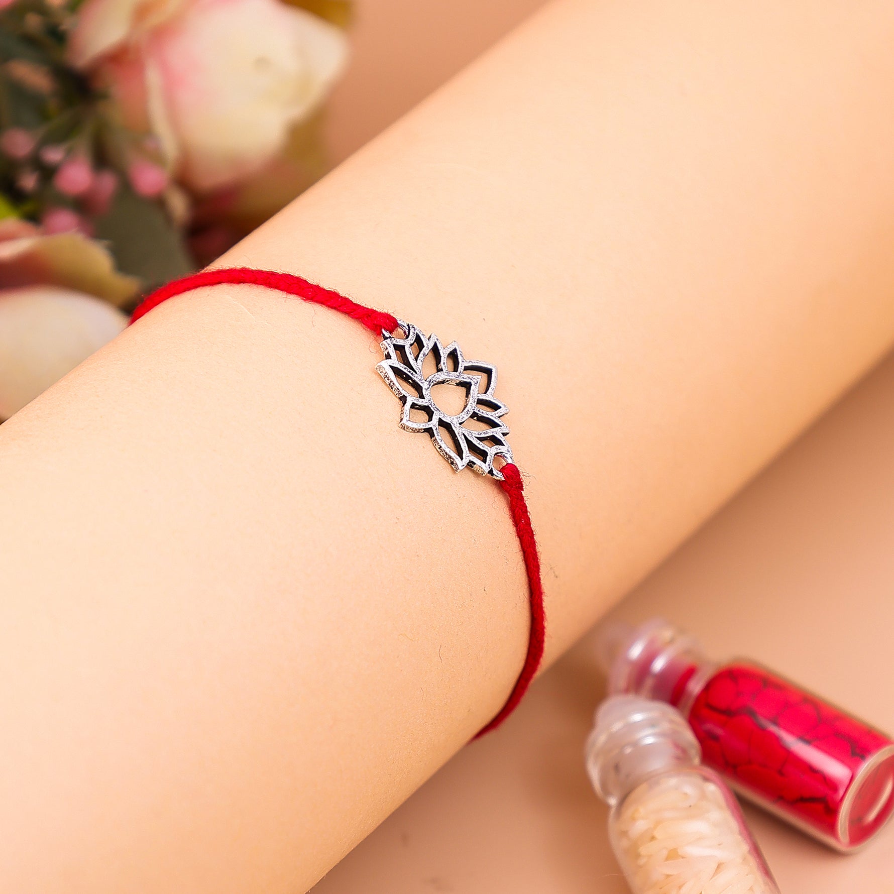 92.5 Pure Silver Lotus Thread Rakhi92.5 Pure Silver Lotus Thread Rakhi- Abhimantrit