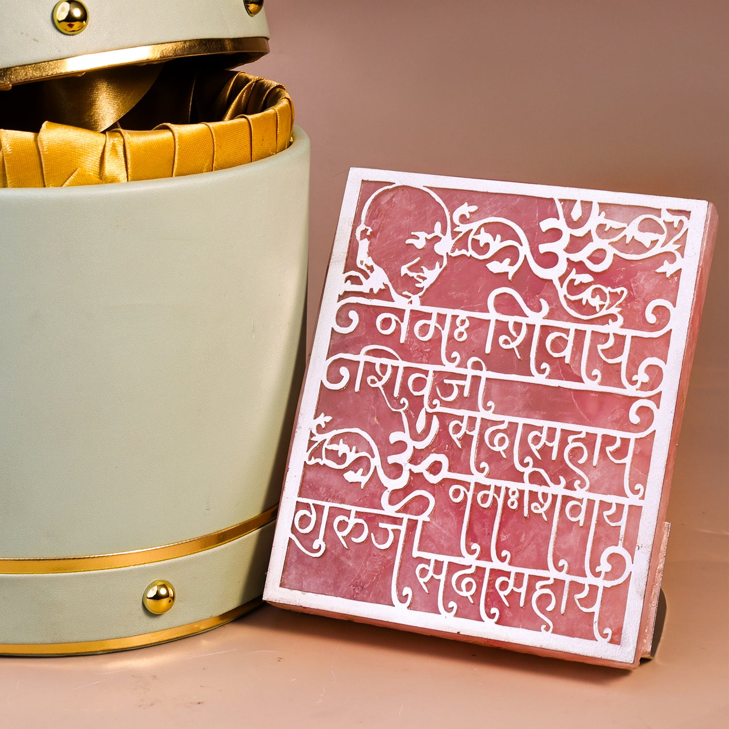 Shiv Stuti Mantra Rose Quartz Tealight Holder