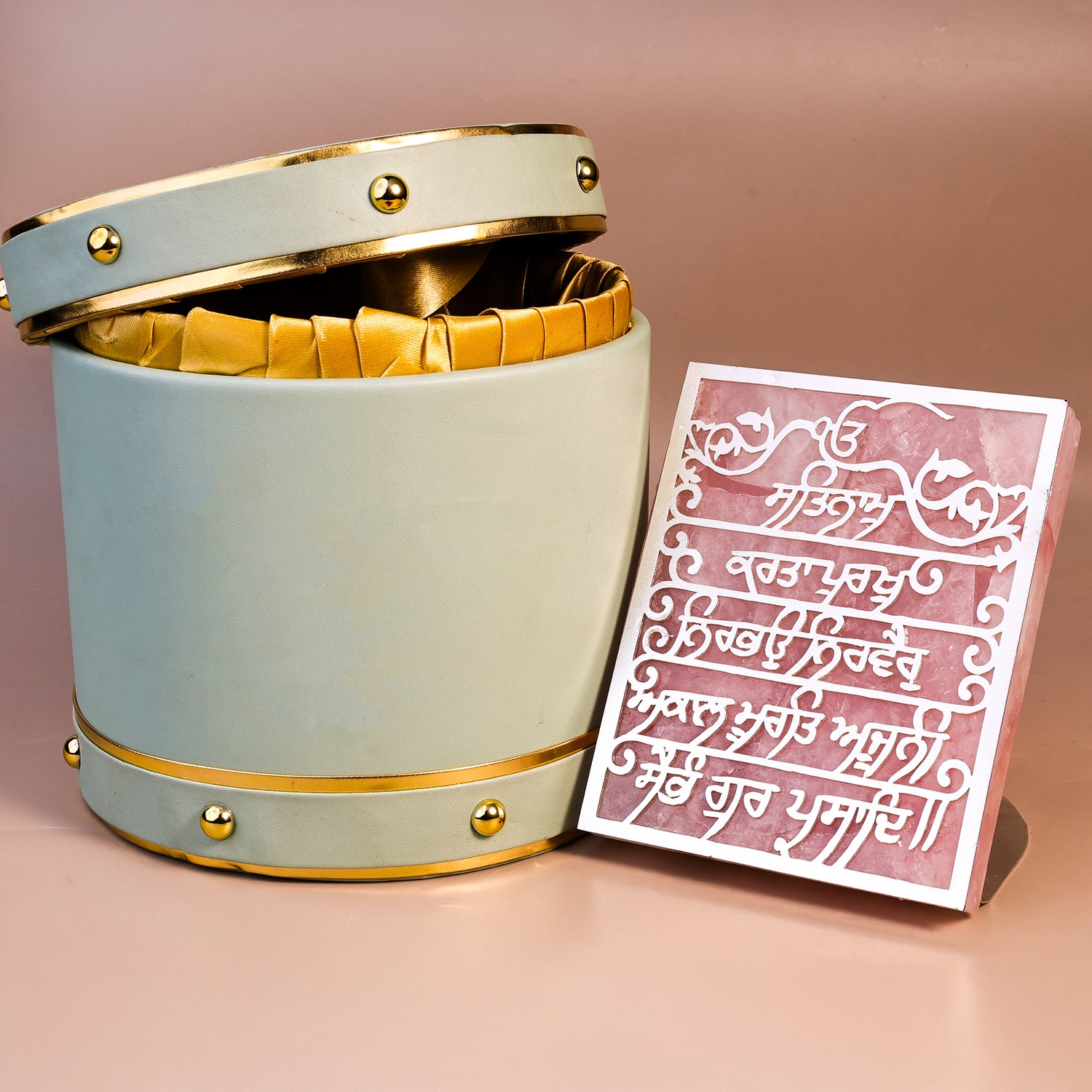 Ik Onkar Mool Mantra Rose Quartz Tealight Holder