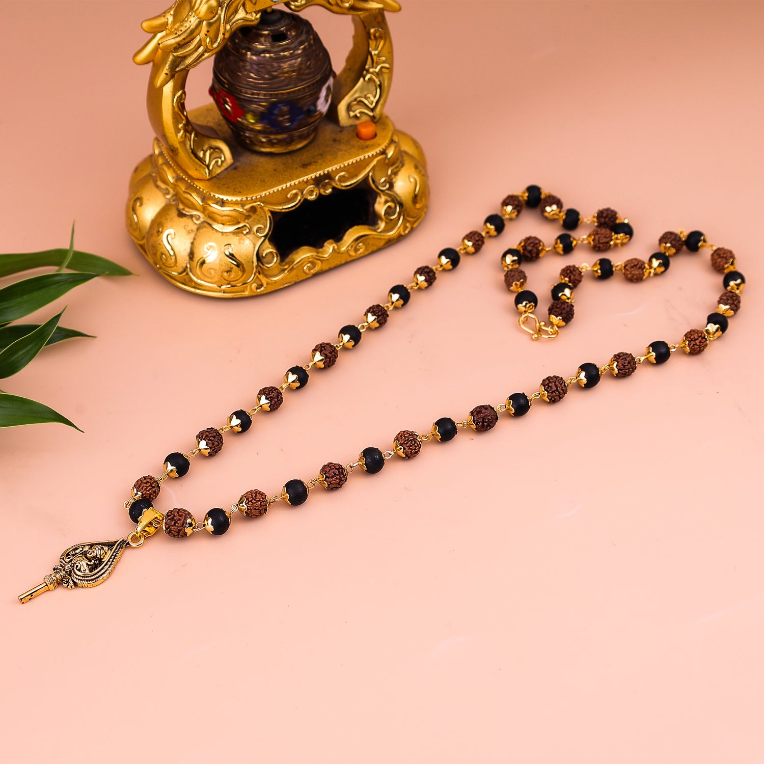 Golden Karungali Rudraksha Mala Murugan Trishul 