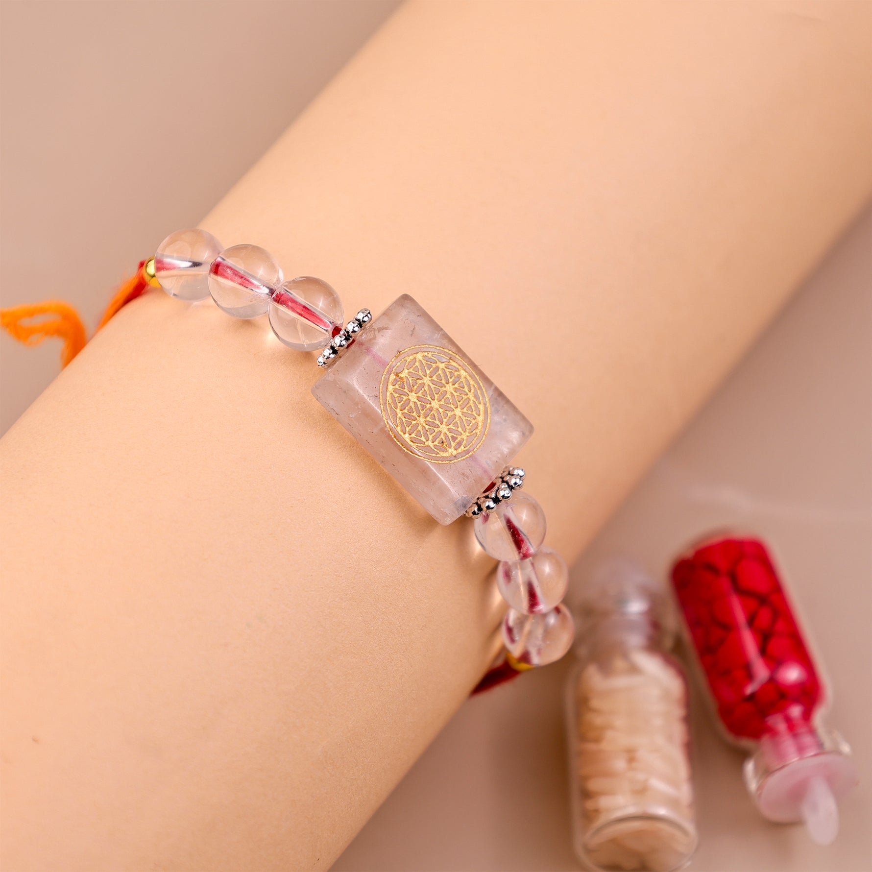 Clear Quartz Flower of Life Rakhi Clear Quartz Flower of Life Rakhi – Abhimantrit