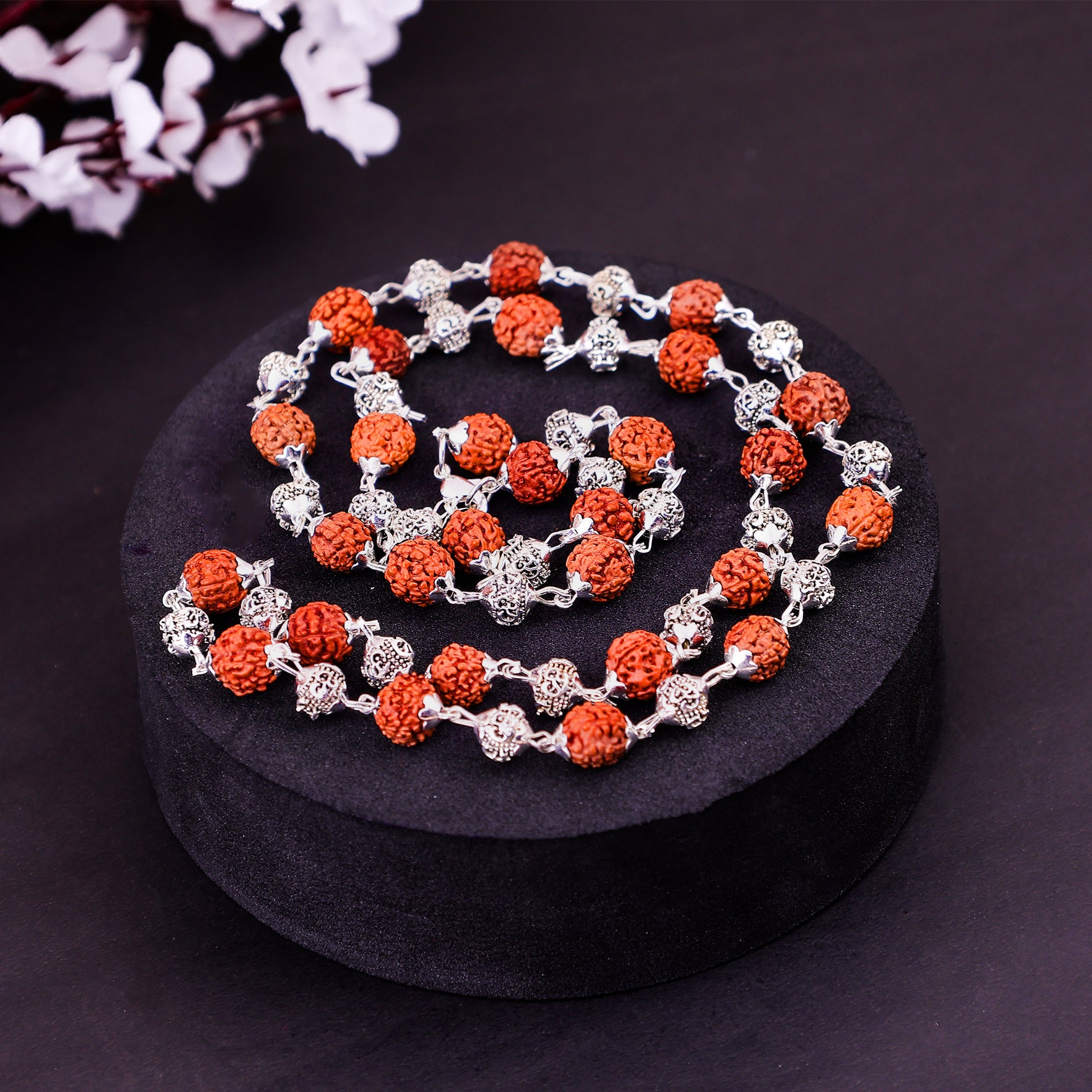 Silver OM With Rudraksha Mala- Abhimantrit