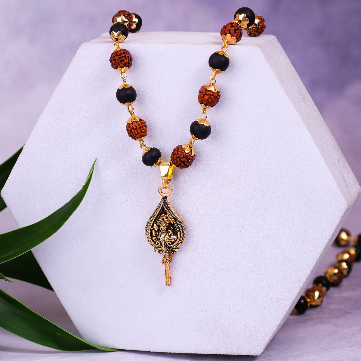 Golden Karungali Rudraksha Mala Murugan Trishul 