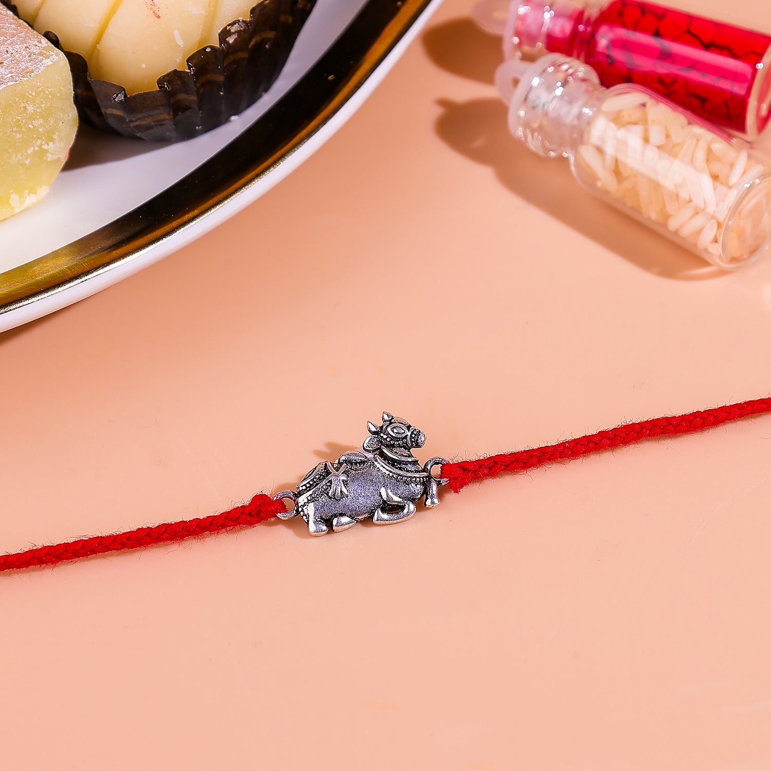 92.5 Pure Silver Nandi Thread Rakhi - Abhimantrit & Certified