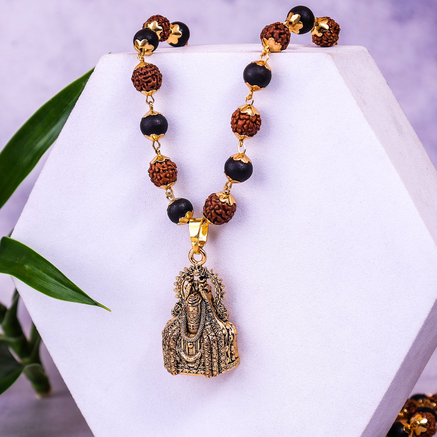 Golden Karungali Rudraksha Mala with Mahadev Jyotirling 