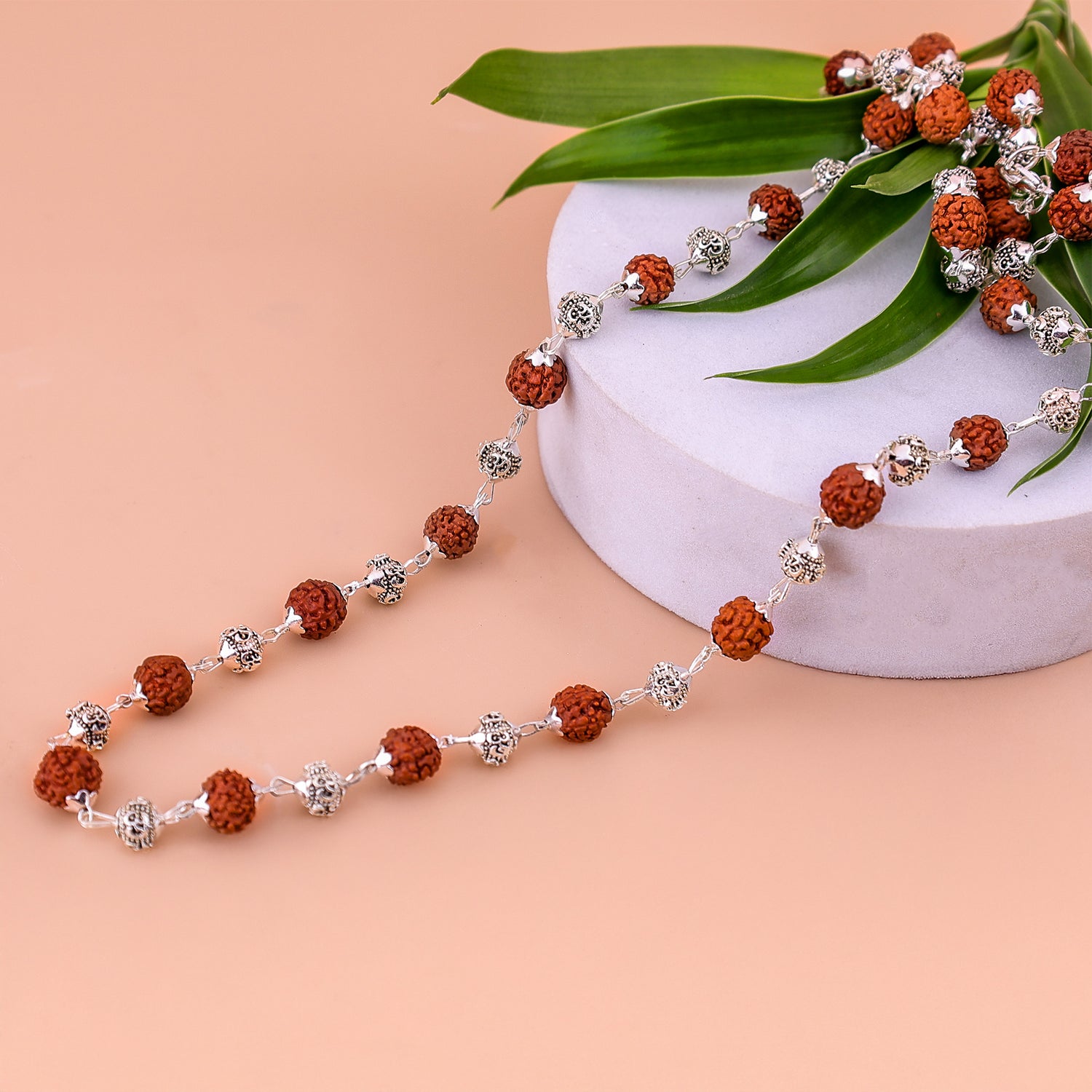 Silver OM With Rudraksha Mala- Abhimantrit