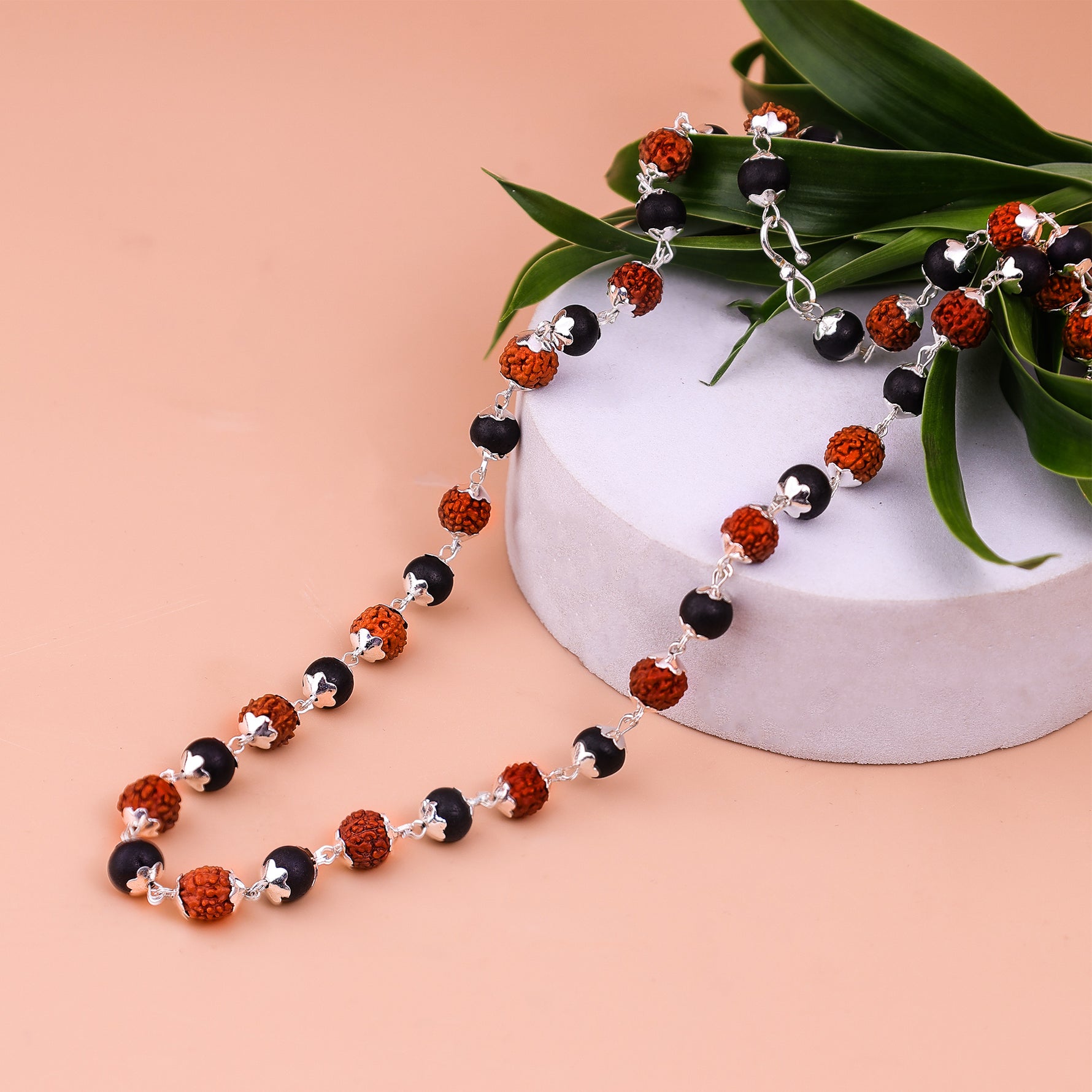 Silver Plated Divya Rudraksha Karungali Mala - Abhimantrit